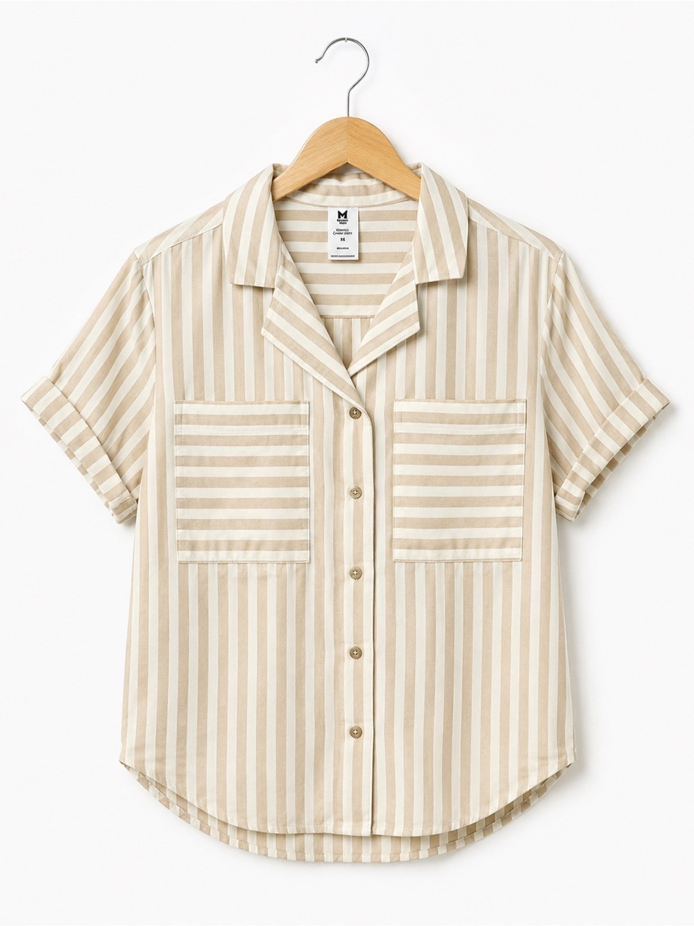 Member’s Mark Tencel Striped Camp Shirt Beige White XS NWT